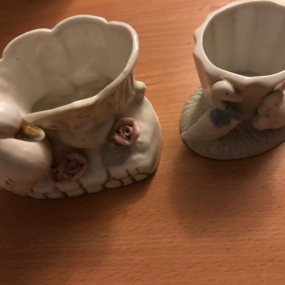 2 porcelain goose geese planters small decoration - Picture 1 of 9